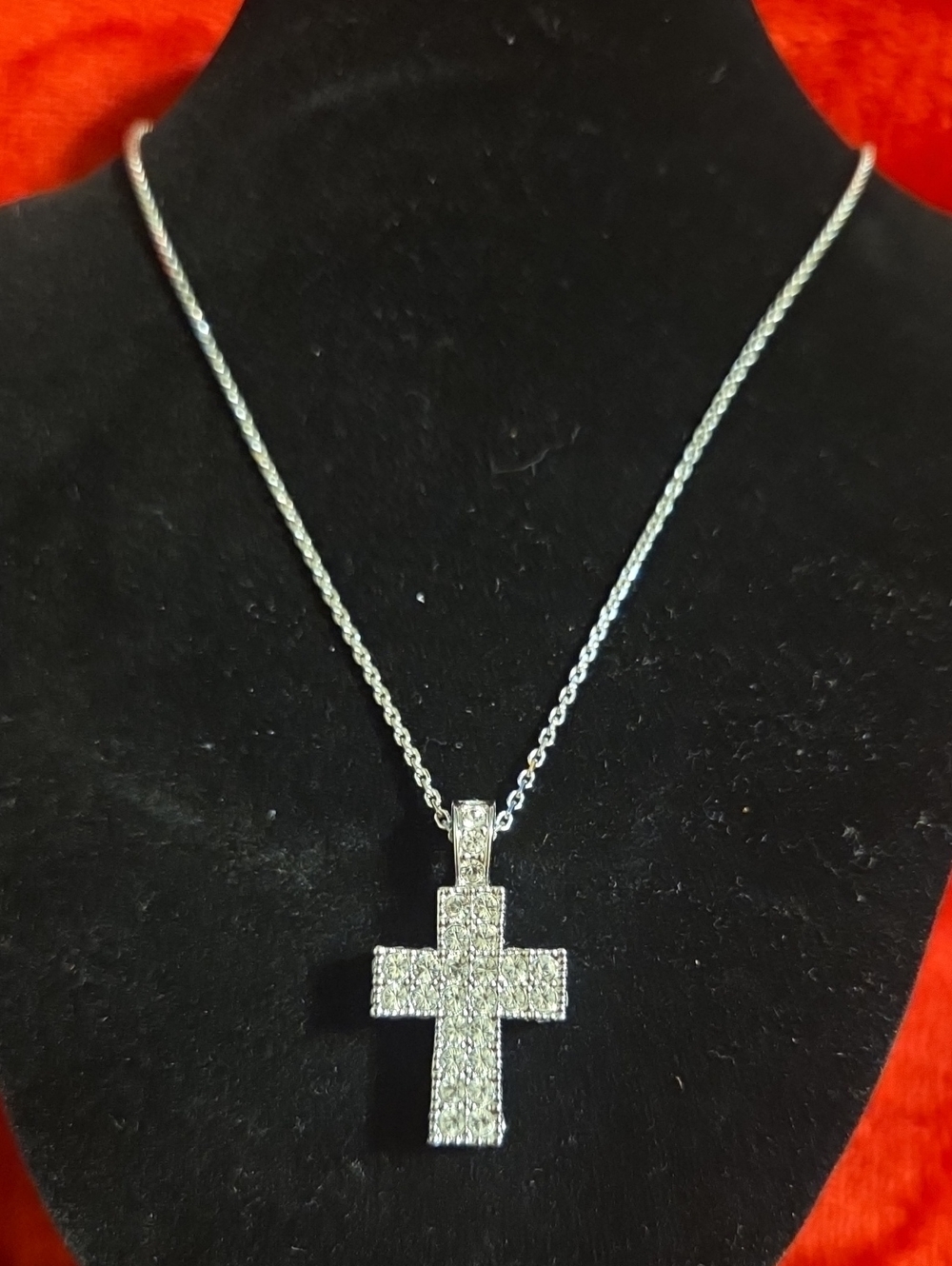 Swarovski Silver Pave Crystal Cross Necklace